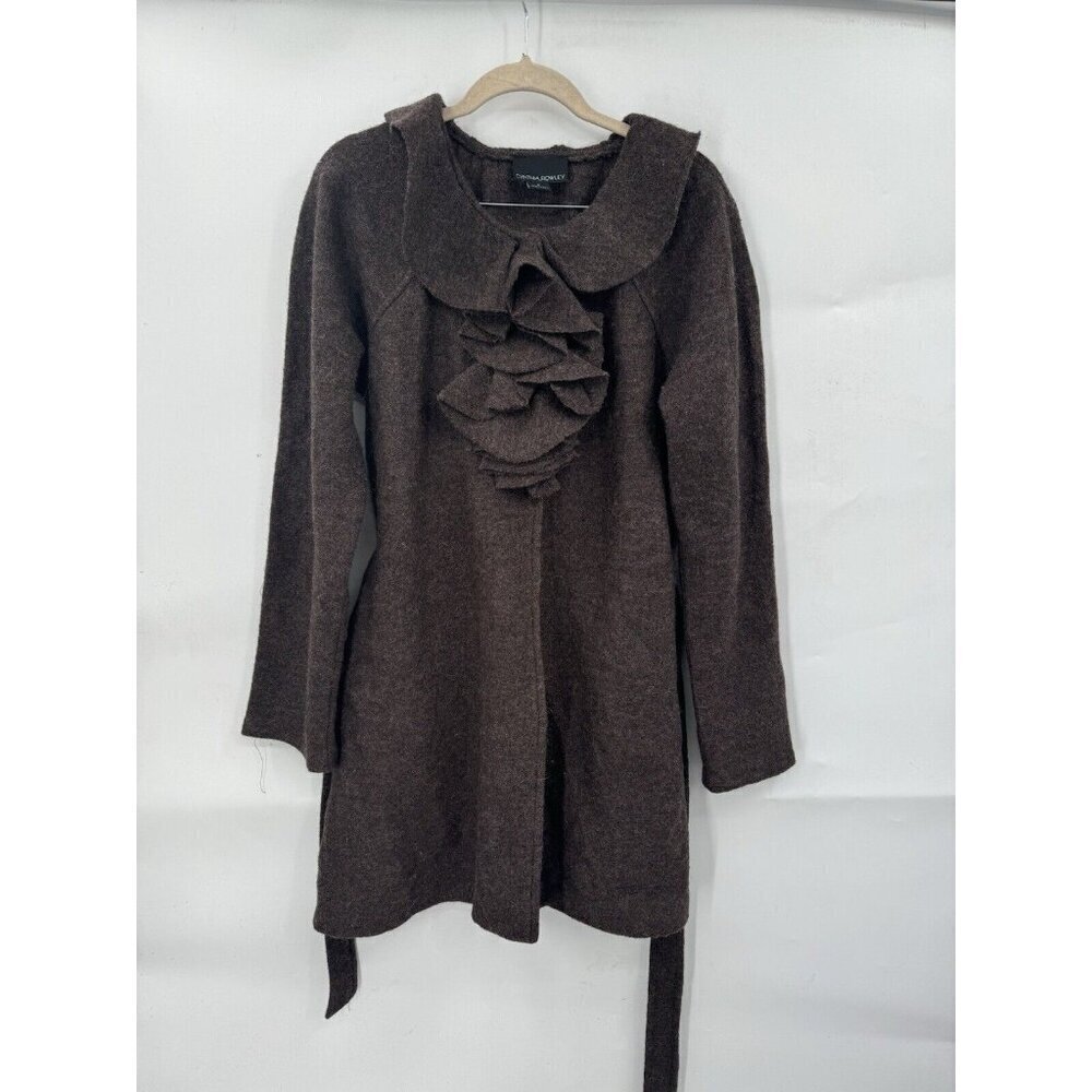 Cynthia Rowley Wool Jacket Women Small‎ Brown Ruffle Bohemian Academia Old Money